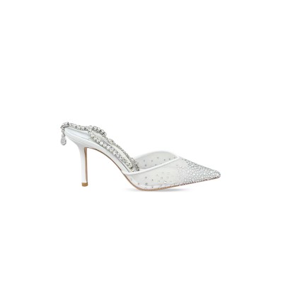 JIMMY CHOO SAEDA 85 WHITE CRYSTAL MESH PUMPS 230562 JIMMY CHOO SAEDA 85 WHITE CRYSTAL MESH PUMPS 230562